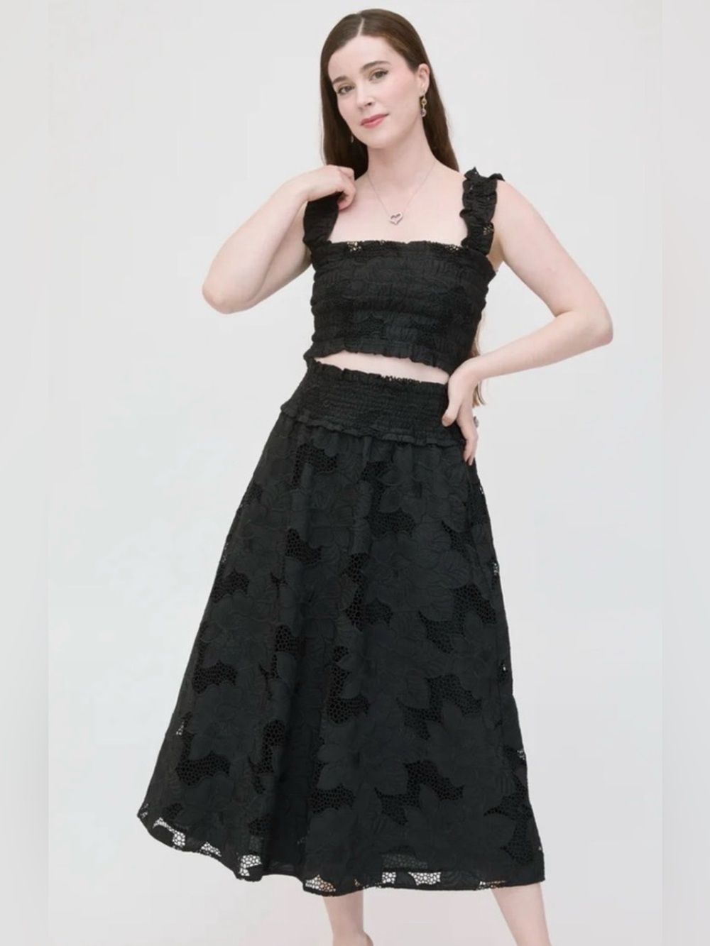 Hill House Set 2x1 NWT Home Azelea Nap Top and Delphine Nap Skirt Set Black Lace